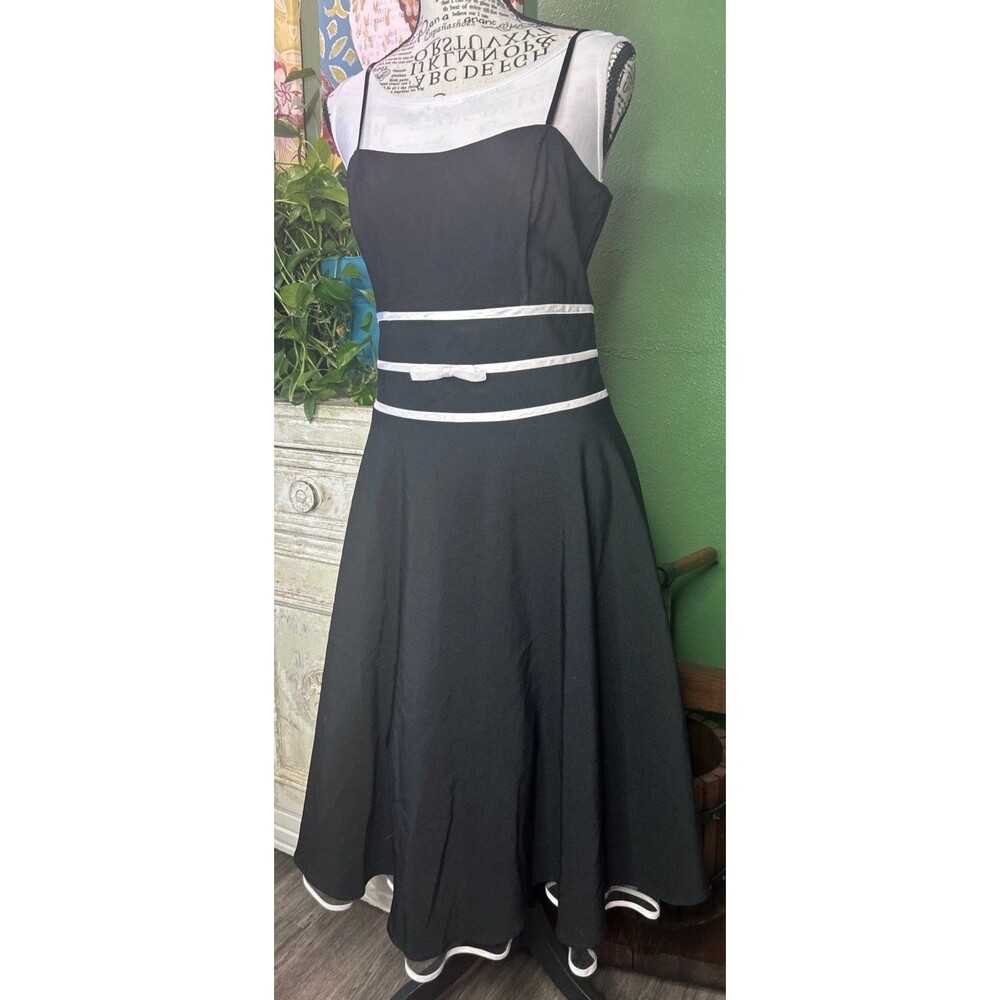Vtg 90s Black White Midi Dress-10 Chic Basic Classic